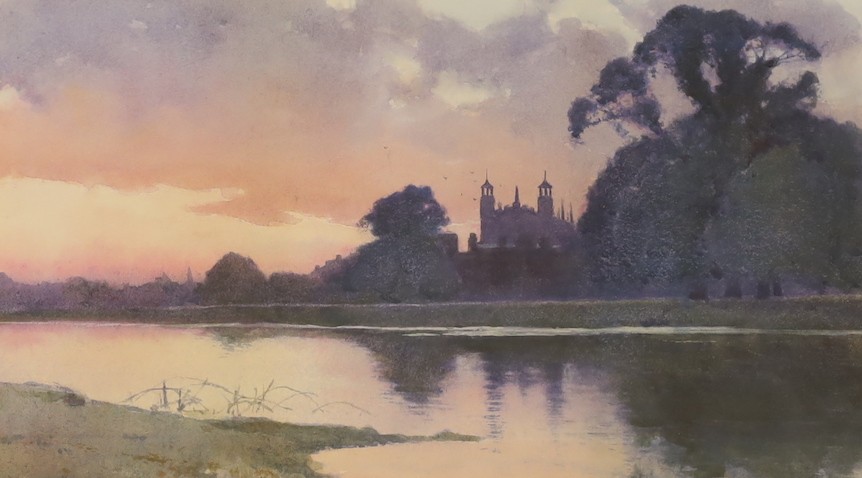 Carleton Grant (1860-1930), View of The Thames and Eton College Chapel at sunset, signed and indistinctly dated lower left, 17 x 28cm